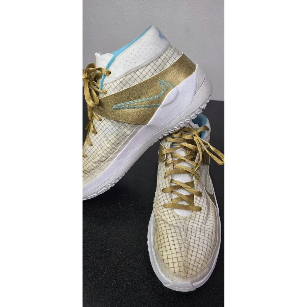 Nike‎ Zoom KD 13 EYBL White Gold Aqua Men 14 Basketball Sneakers DA0895-102